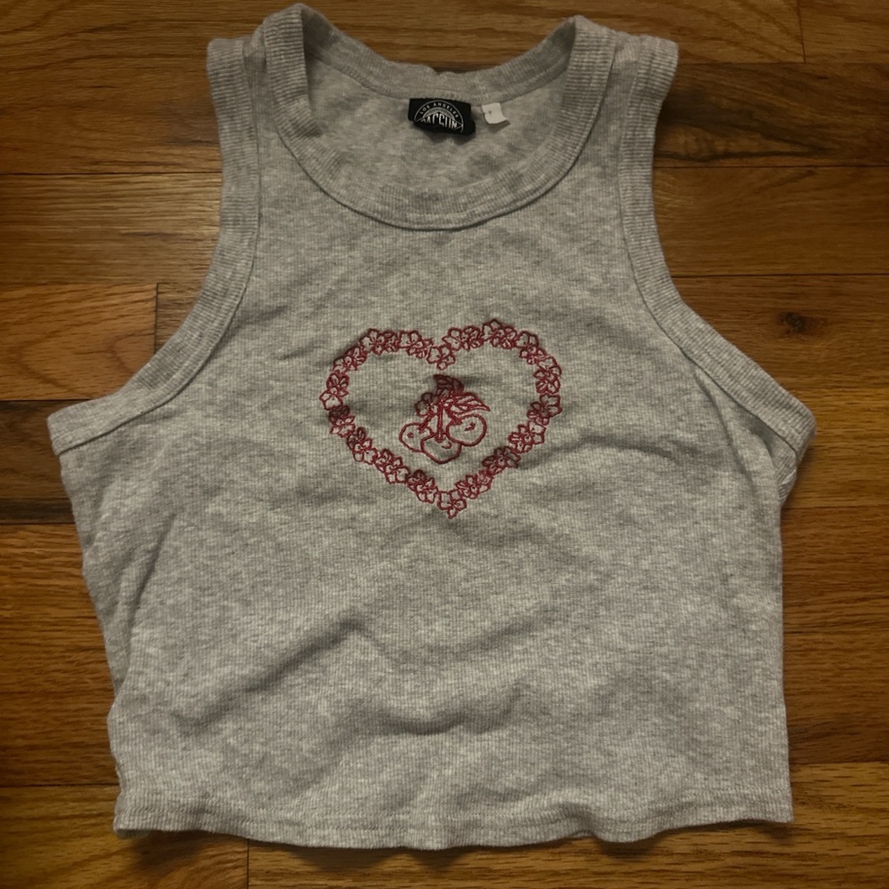 PacSun Gray Crop Top with Red Heart Design